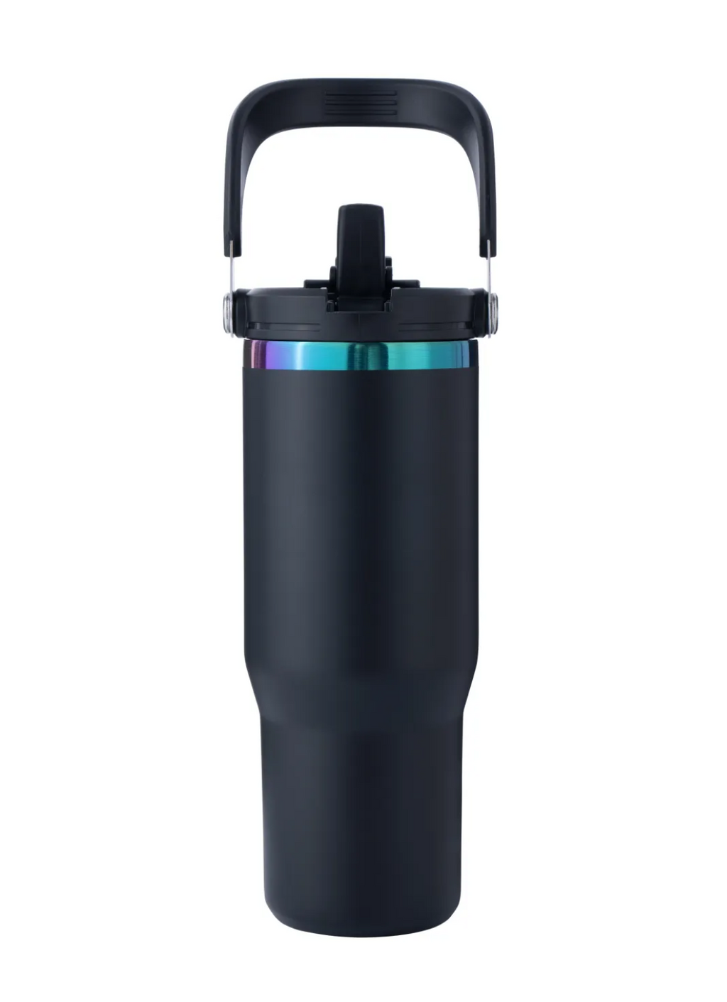 Stainless Steel Tumbler 30oz with Handle and Straw (Black Exterior/Iridescent Engraving) - Custom Engraved