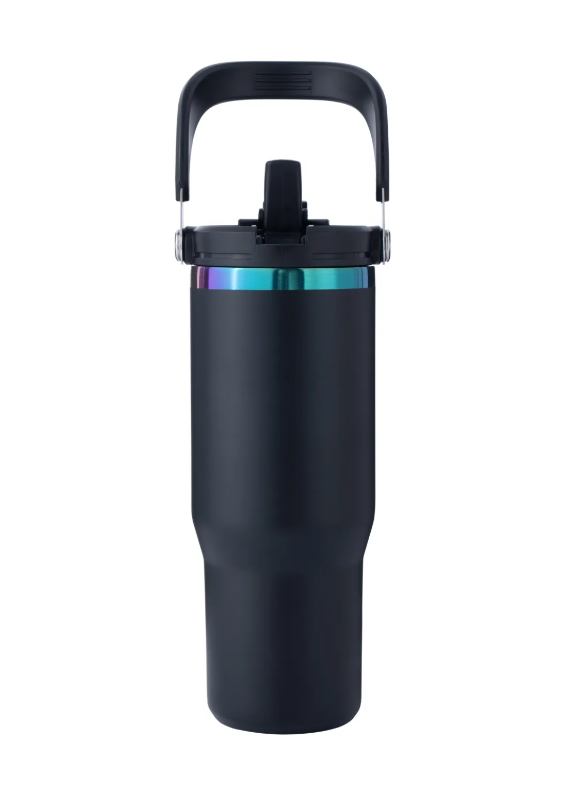 Stainless Steel Tumbler 30oz with Handle and Straw (Black Exterior/Iridescent Engraving) - Custom Engraved