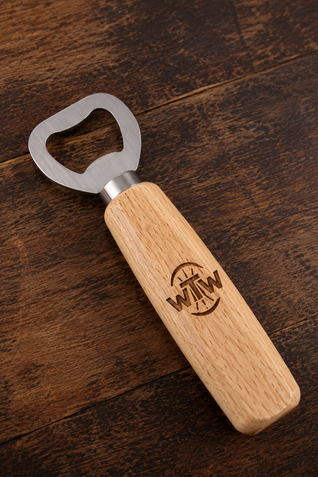 Stainless Steel Bottle Opener w/ Wooden Handle - Custom Engraved