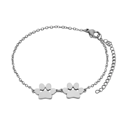 Stainless Steel Dog Paw Bracelet - Custom Engraved