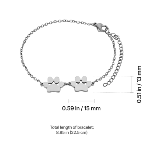 Stainless Steel Dog Paw Bracelet - Custom Engraved