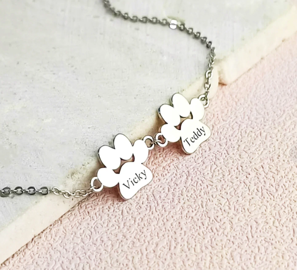 Stainless Steel Dog Paw Bracelet - Custom Engraved