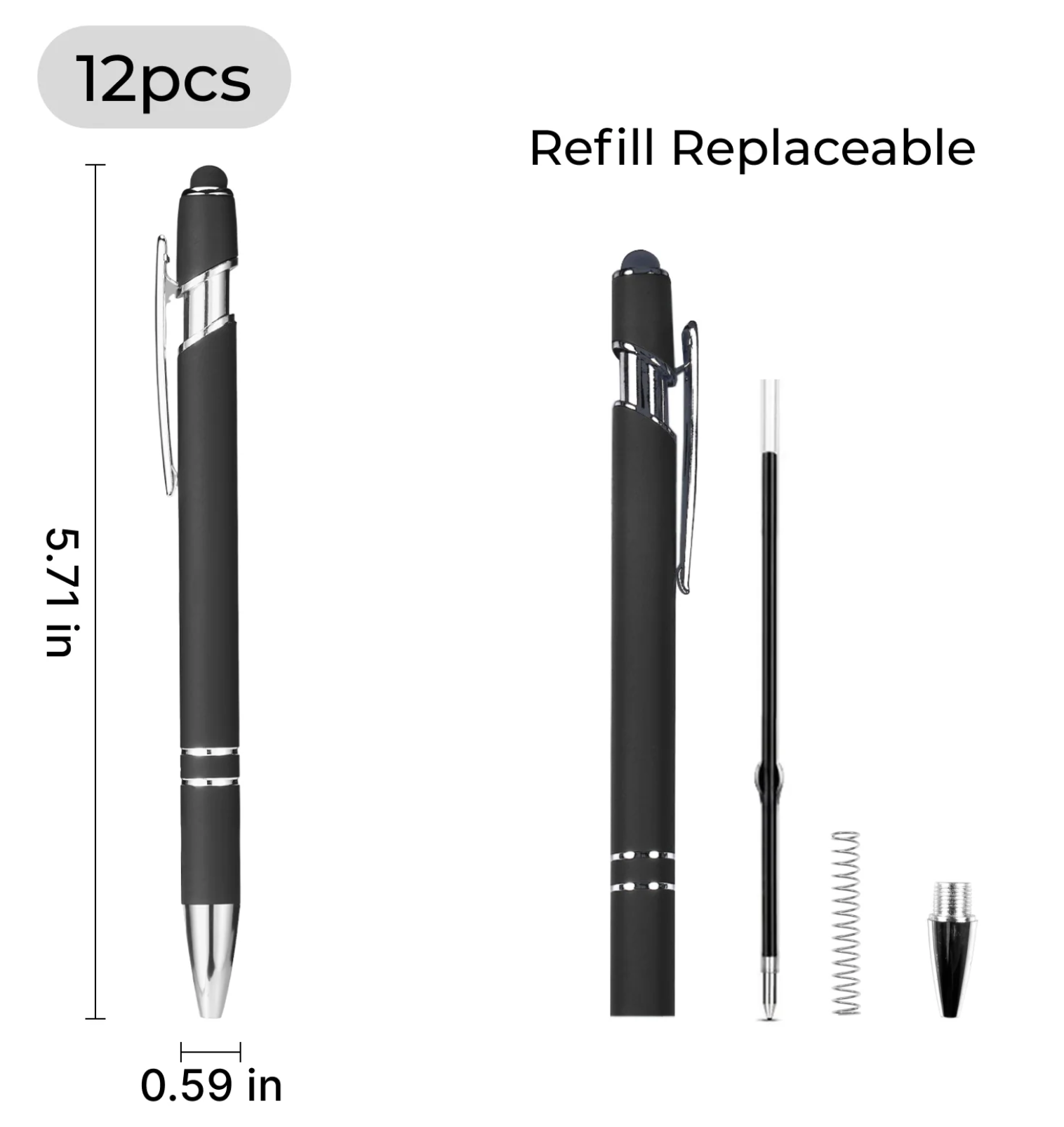 Ballpoint Pens with Stylus - Black - Custom Engraved (Available in Muliples of 6)