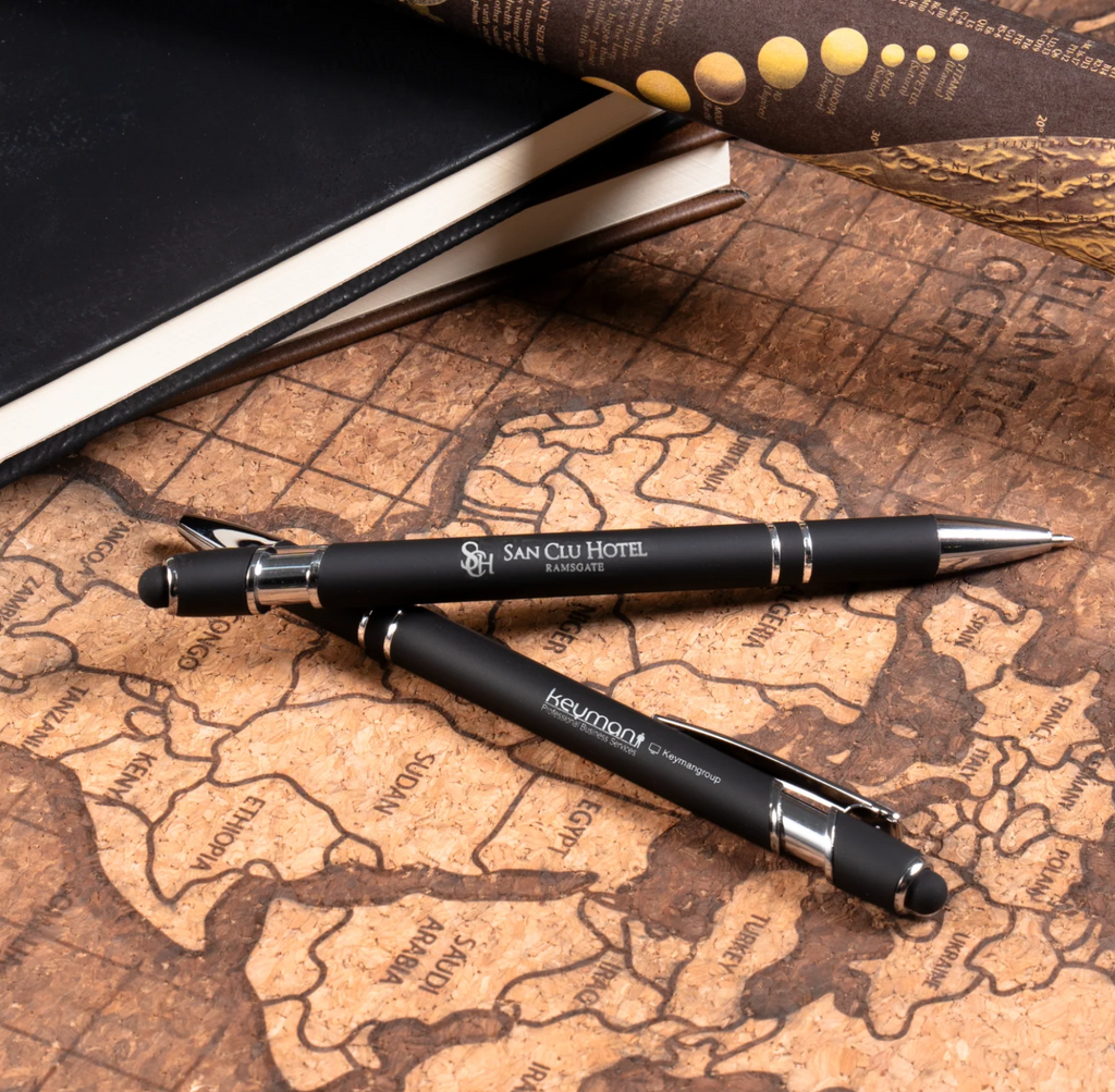 Ballpoint Pens with Stylus - Black - Custom Engraved (Available in Muliples of 6)