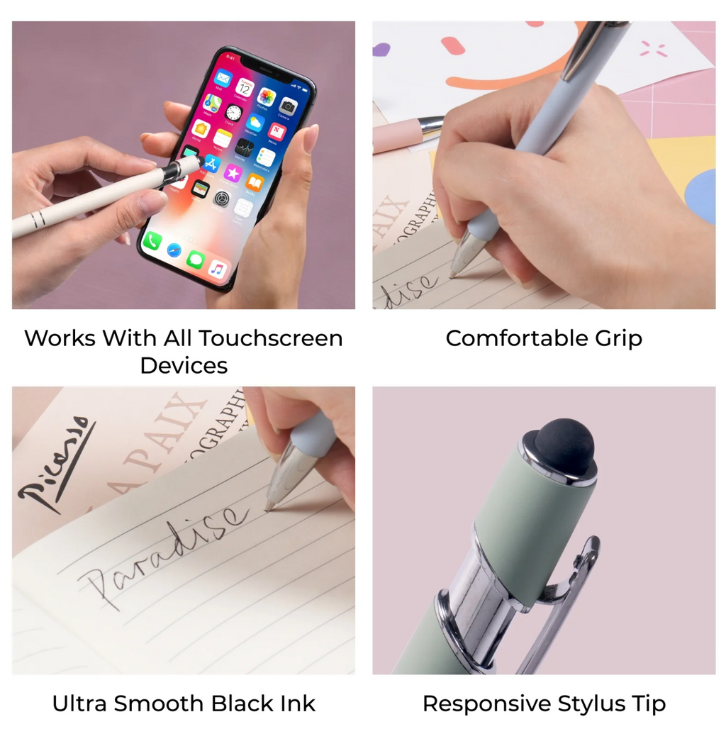 Ballpoint Pens with Stylus - Black - Custom Engraved (Available in Muliples of 6)