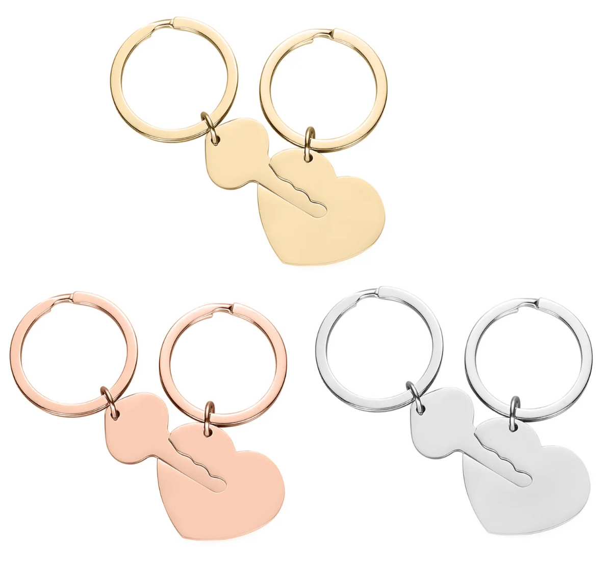 Stainless Steel Heart & Key Keychain Set - Custom Engraved