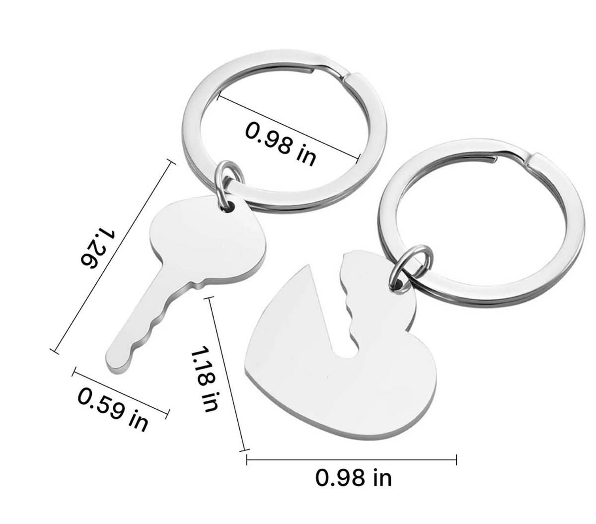 Stainless Steel Heart & Key Keychain Set - Custom Engraved