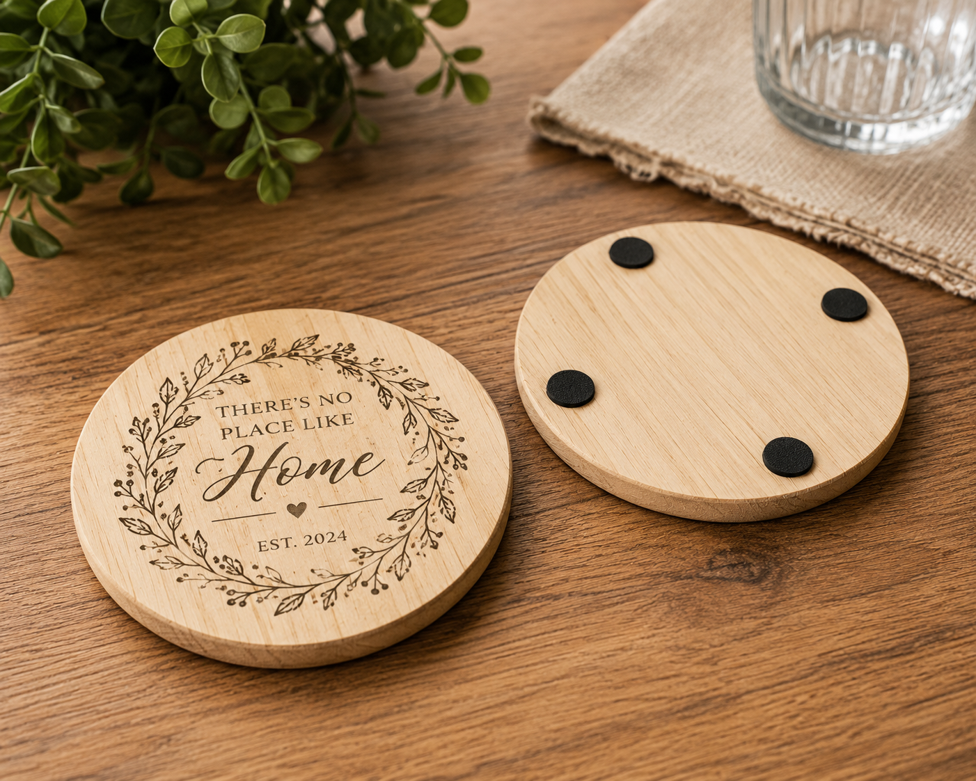 Wood Coaster (2 pcs) - Radiata Pine - 4" Round - Custom Engraved